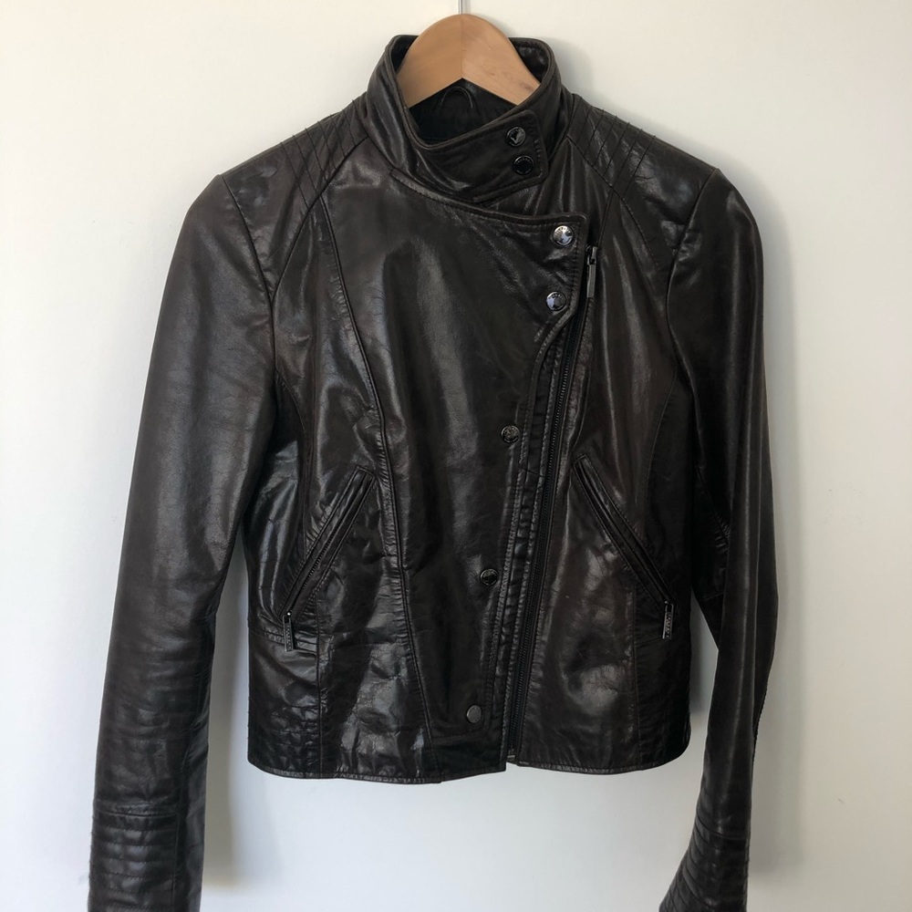 leather motorcycle moto jacket Shelli Segal XS
